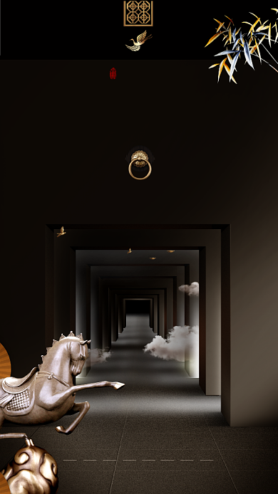 古风新中式房产手机宣传海报背景