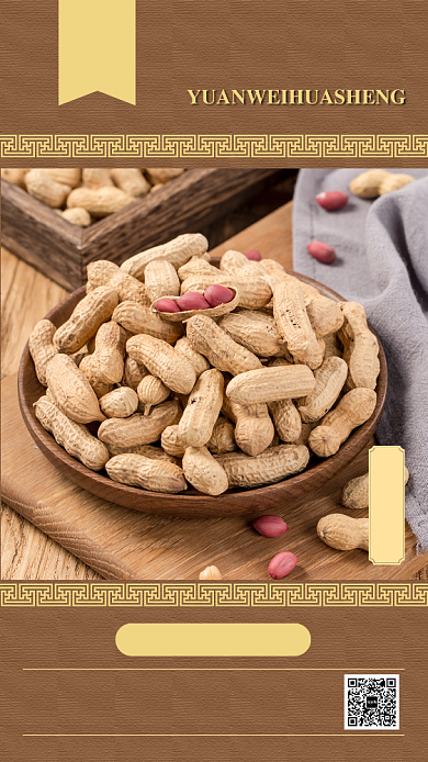 棕色古典原味花生促销手机海报背景