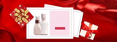 红色背景圣诞节化妆品打折促销banner背景