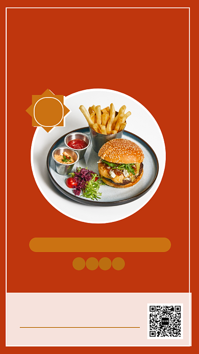 红色清新简约三明治汉堡美食手机海报模板背景