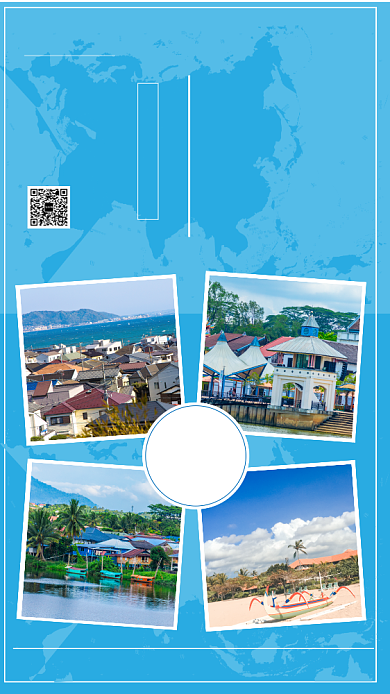 简约蓝色海洋环游东南亚旅游海报背景