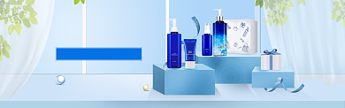 蓝色护肤品套装窗户背景banner背景