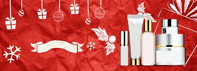 红色调圣诞节化妆品促销banner背景