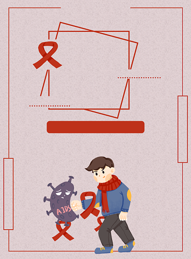 红色卡通世界艾滋病日海报背景