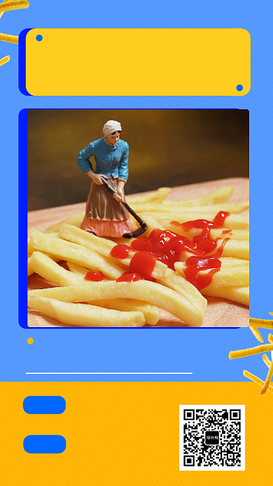 撞色简约薯条促销手机海报模板背景