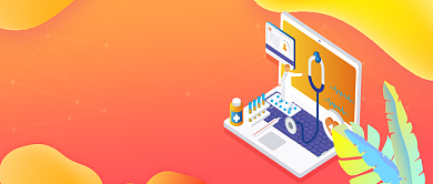 医疗健康暖色背景卡通电脑新媒体配图背景