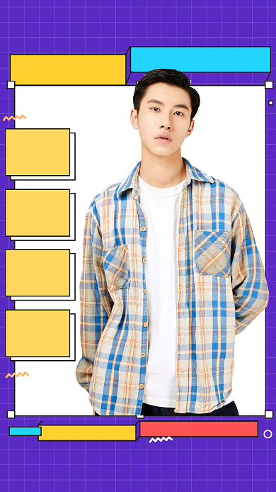 紫色孟菲斯秋季上新男装秋装促销海报背景