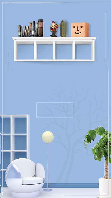 蓝色小清新家居家具夏季促销手机海报背景