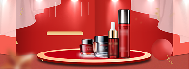 红色调情人节护肤品促销banner背景