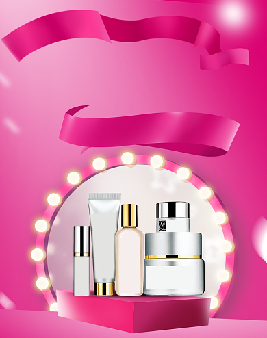 粉色调年货节化妆品促销海报背景