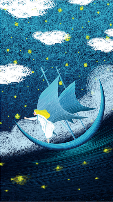 星空手绘插画手机壁纸背景