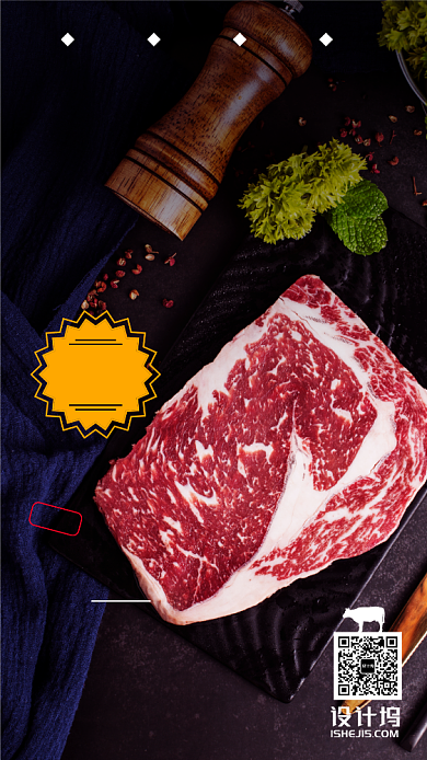新鲜牛排品质生鲜手海报背景