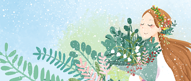 三月你好插画少女文艺公众号首图背景