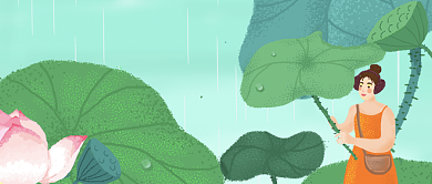 蓝绿粉荷花唯美古风公众号首图背景