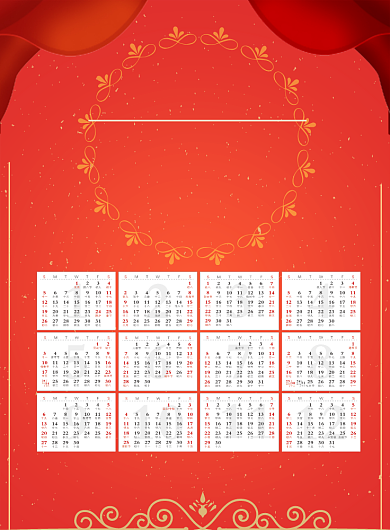 喜庆红2020年日历印刷海报背景