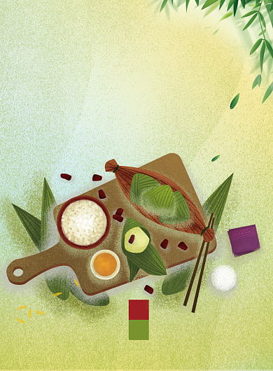 绿色插画粽享端午印刷海报背景