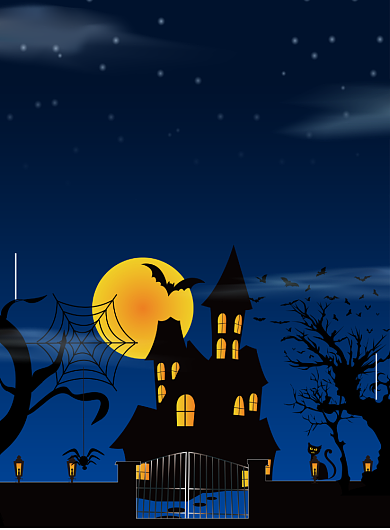 蓝色夜空不给糖就捣蛋万圣节印刷海报背景