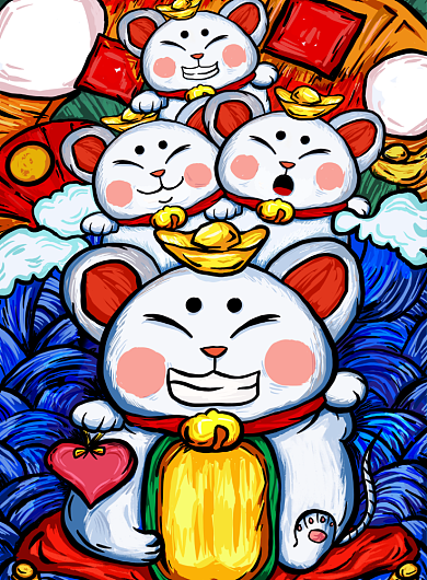创意手绘鼠年春节插画海报背景