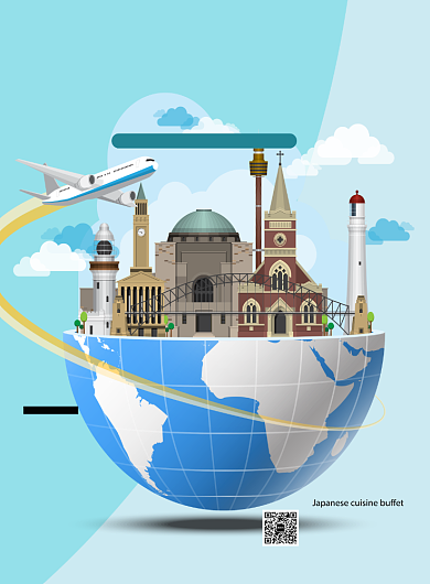 绿色卡通国外自由行旅游宣传海报背景