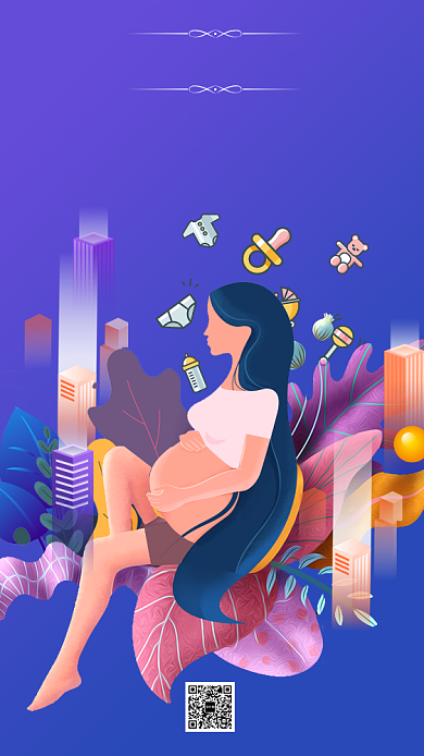 蓝色插画母婴微商招募加盟手机海报背景