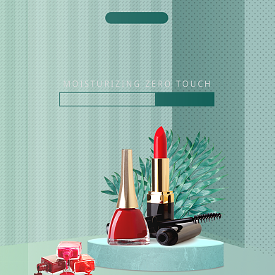 口红唇釉绿色立体主图直通车背景