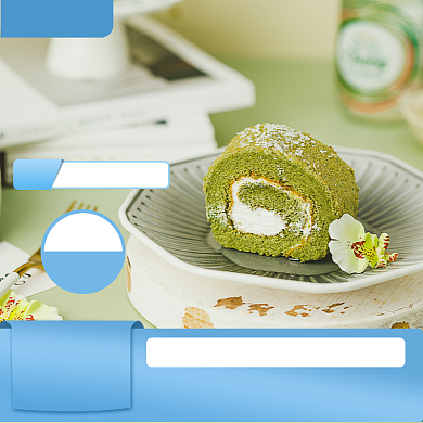 蓝色绿色蛋糕抹茶瑞士卷直通车背景