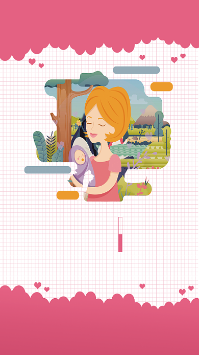 母亲节感恩清新卡通母子唯美手机海报背景