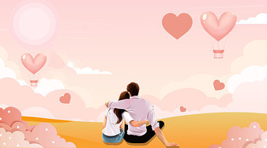 七夕情人节小清新情侣粉色手机海报背景