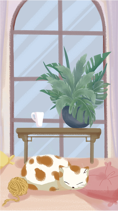 动画猫咪慵懒手机壁纸海报背景