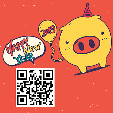 2019年卡通手绘猪年二维码背景