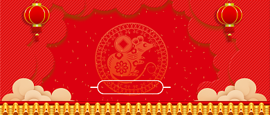 中国红鼠年新春剪纸风灯笼祥云广告背景春晚微信公众号素材图片背景