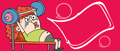 玫红色卡通女孩举重减肥肚腩一月微信公众号素材图片背景