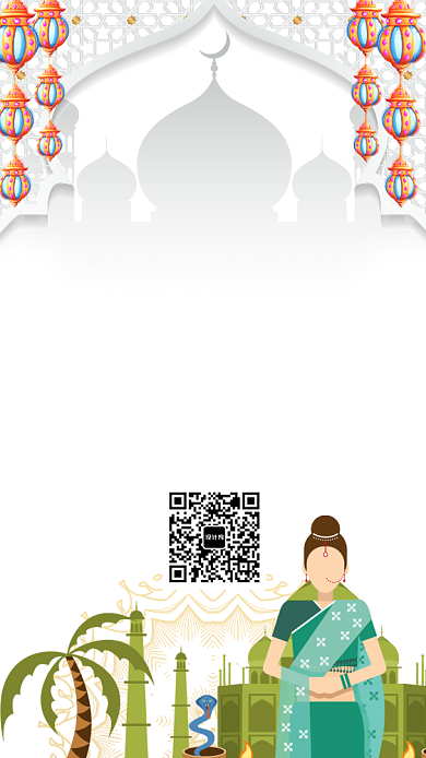异域插画风印度旅游手机海报背景