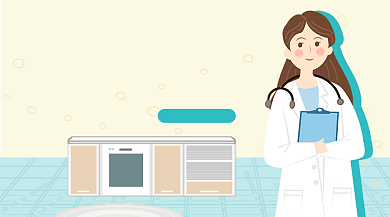 卡通建筑室内手绘公共医疗医生手机海报背景