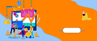 橘蓝色卡通手绘金融理财投资股票金币微信公众号素材图片背景