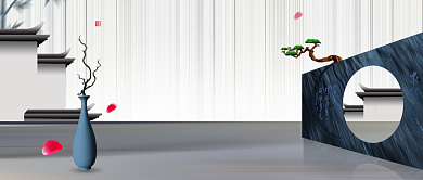 新中式复古中国风庭院园林房地产简约广告微信公众号素材图片背景