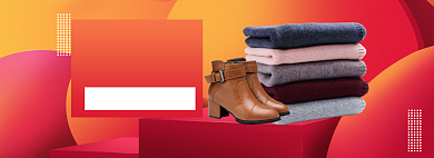 多彩风格年货节女鞋促销banner背景