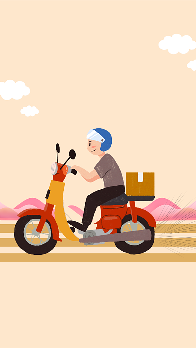 简约卡通人物送餐骑手招聘手机海报背景