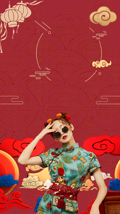 复古中国风国潮促销手机海报背景