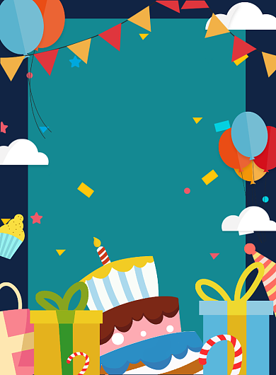 蓝色卡通生日快乐广告印刷海报模板背景