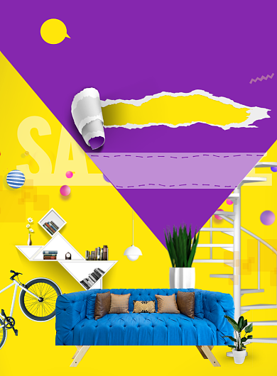 紫色系家装购物节海报模板背景