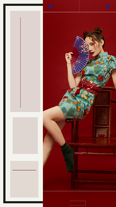 旗喜庆旗袍清仓宣传促销手机海报背景