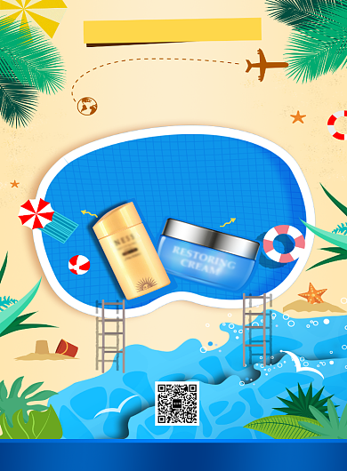 清新简约防晒大作战印刷海报模板背景