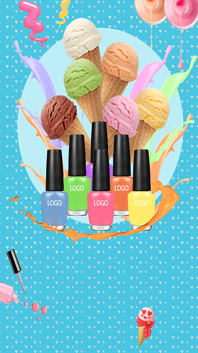 创意冰激凌色指甲油海报背景