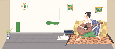 装修家具淡黄色温馨卡通新媒体配图背景