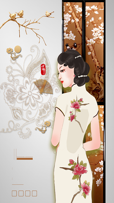 时尚中国风旗袍定制海报背景