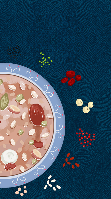 创意新年腊八节手绘腊八粥元素手机海报背景