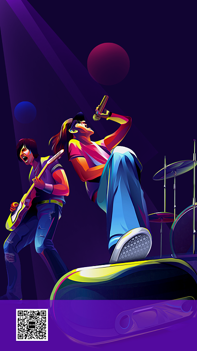 卡通手绘热血音乐节宣传手机海报背景