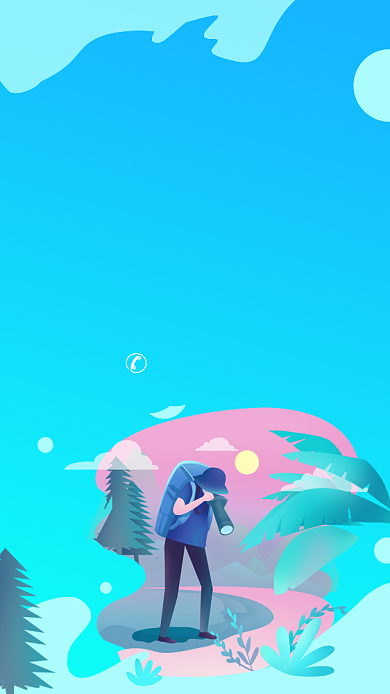 清新插画欢乐出游手机海报背景