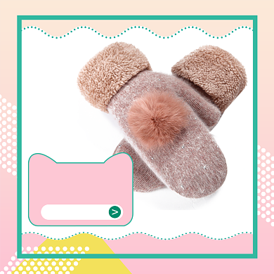 粉色卡通手绘女士手套双12直通车背景